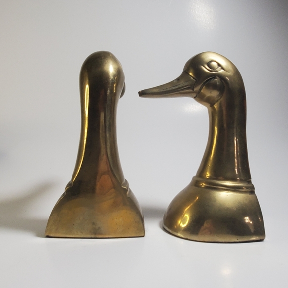 VINTAGE Solid Brass Mallard Duck Bookends / Brass Metal Duck Bookends by Leonard - Picture 8 of 15
